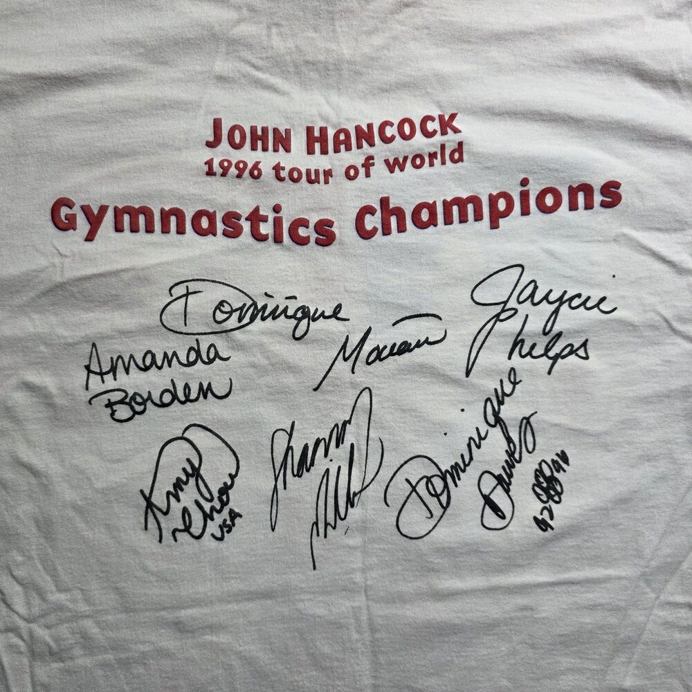 Vintage John Hancock Tour of the World Gymnastics Shirt Men’s M White - Picture 6 of 8